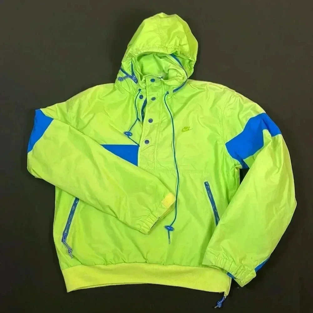 Vintage Nike 1/4 zip/button pullover, zippered hood, zipper pockets, size medium